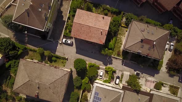 Drone shot from the top of a residential neighborhood. Fabriano city, Marches, Italy