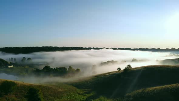 Aerial View on the Field with Fog