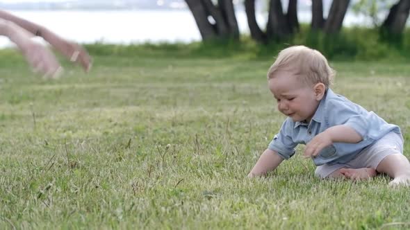 Toddler Boy Falling Down and Crying