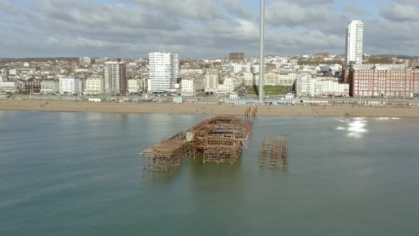 Aerial View of the West Pier on the Brighton Seafront in the UK