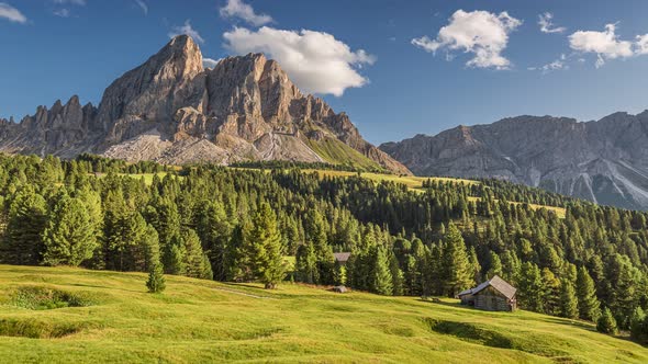 Stunning view of Passo delle Erbe in Dolomites, timelapse