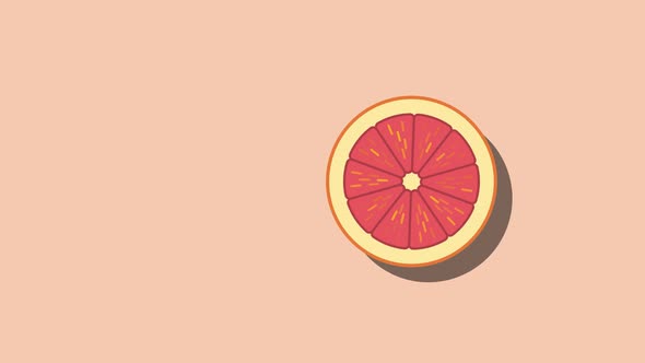 Animated Red Grapefruit symbol on an orange background. Seamless loop food animation