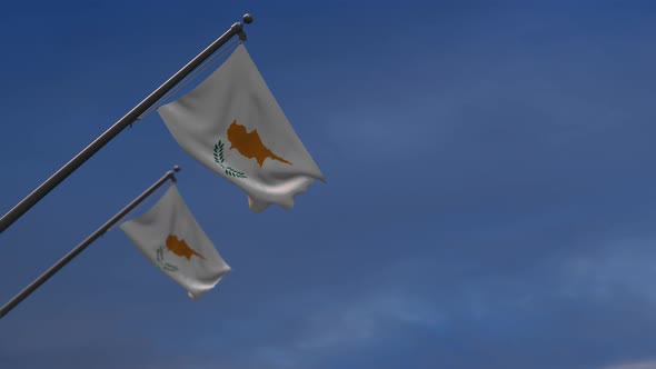 Cyprus Flags In The Blue Sky - 4K