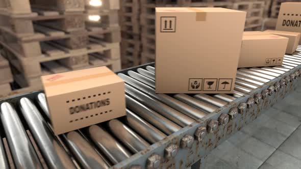 Production Line With Different Size Cardboard Parcels on a Boxes Factory