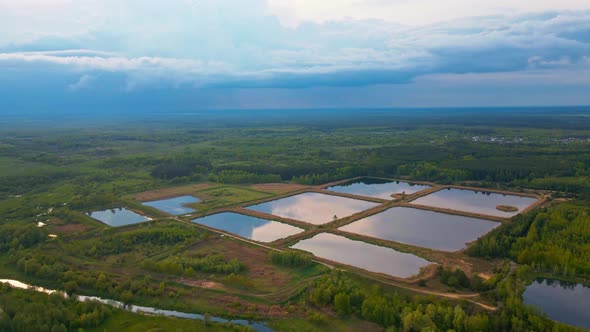 Stormwater Ponds or Rainwater Artifical Basins Aerial View