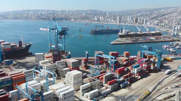 Seaport containers cranes ship (Valparaiso, Chile, Pacific ocean)