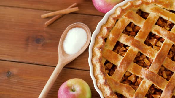 Close Up of Apple Pie on Wooden Table