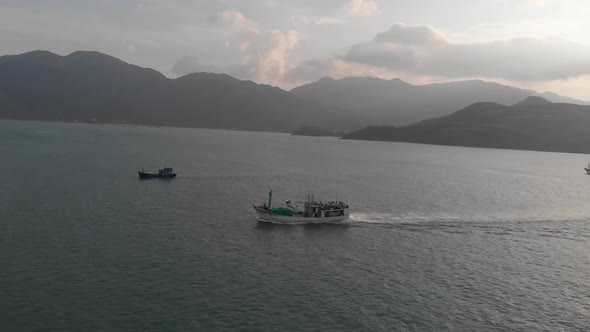 Professional Fishing Vessel Returns To the Port in the Morning in the Sunshine After Fishing