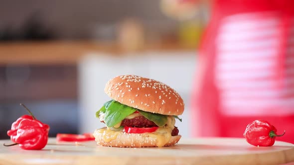 little burger on a table in kitchen in home