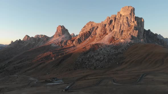 Sunset at Mountain range of Italian Dolomites