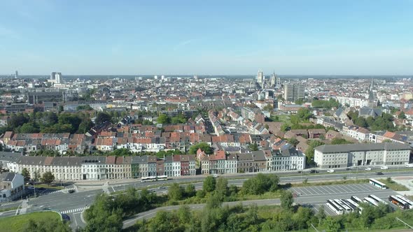 Ghent Aerial Cityscape. Gent Flanders Belgium on Sunny Day. Drone View