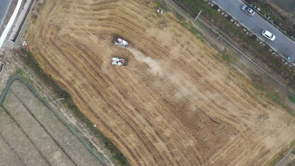 Harvester in the rice field