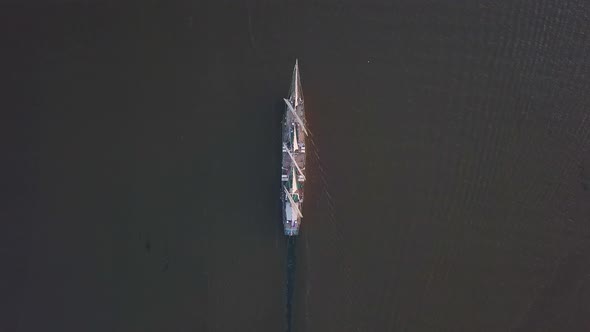 Aerial View of the Frigate Nadezhda Under Sail in the Amur Bay