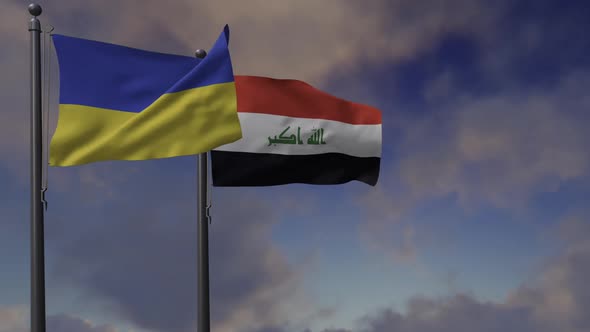 Iraq Flag Waving Along With The National Flag Of The Ukraine - 2K