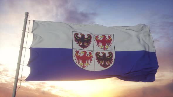 TrentinoSouth Tyrol Flag Italy Waving in the Wind Sky and Sun Background