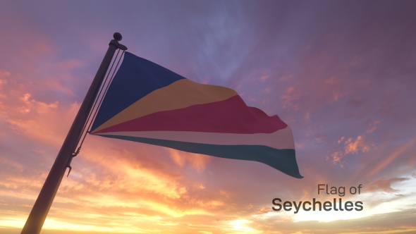 Seychelles Flag on a Flagpole V3