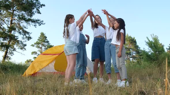 Happy children in summer camp during summer vacation. Children have fun.