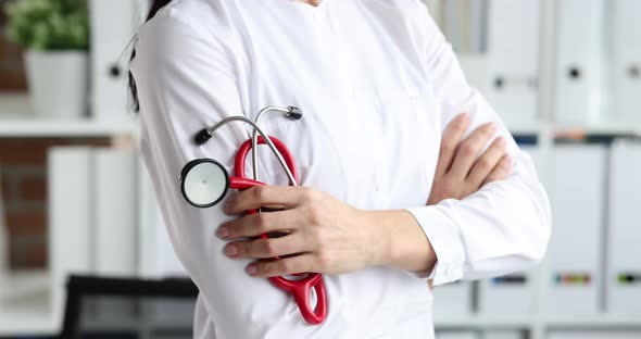 Doctor Hand in White Coat Holds Stethoscope Slow Motion  Movie