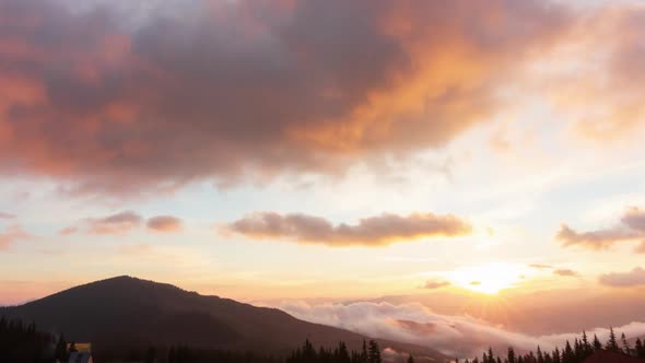 Romantic Colorful Sunrise at the Mountains