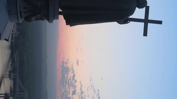 Vertical Video  Monument To Vladimir the Great at Dawn in the Morning