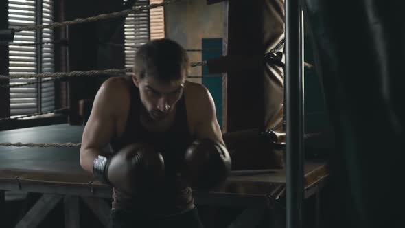 Light Weight Boxer Training In Vintage Stylized Gym Slowmo