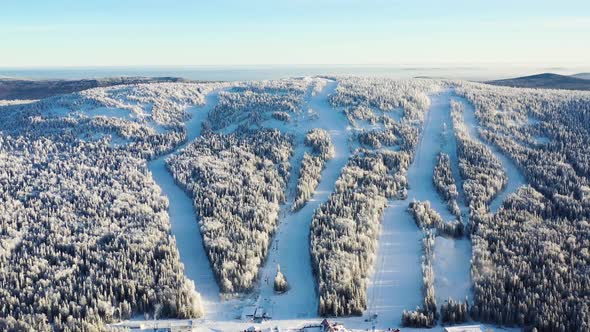 Top View Of Mountain Panorama Of Ski Slopes