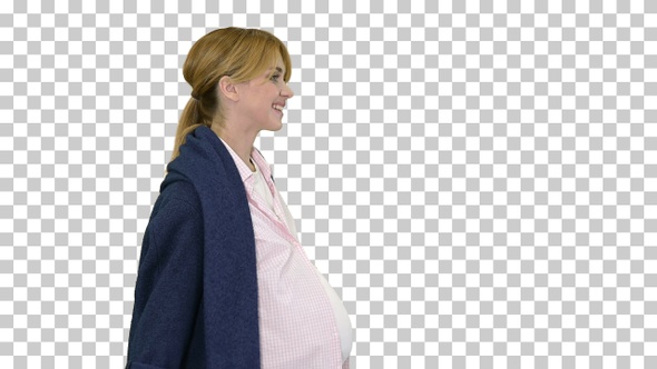 Beautiful happy pregnant woman walking, Alpha Channel