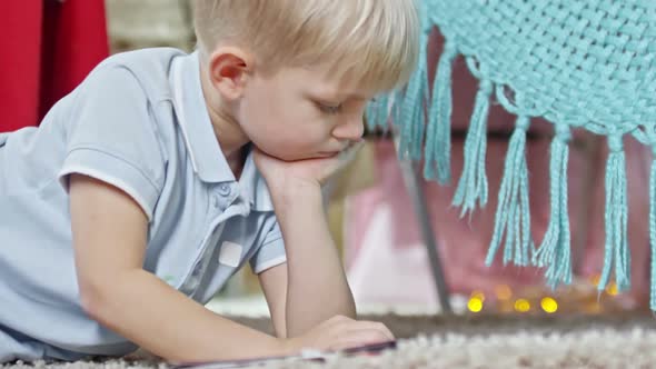 Cute Boy Reading at Home alt