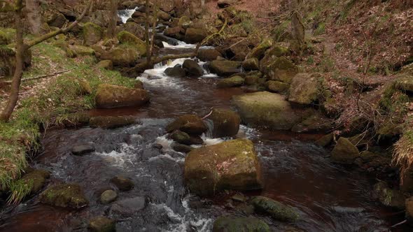 4K Grindleford drone aerial crane shot panning over Grindleford River revealing Grindleford terrain