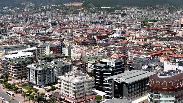 Colorful city Aerial View 4 K Alanya Turkey