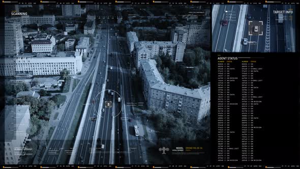 Secret Service Tracking a Car with Modern Drone. Checking for Agents Around. UI alt