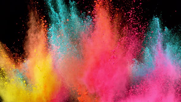 Super Slow Motion Shot of Color Powder Explosion Isolated on Black Background