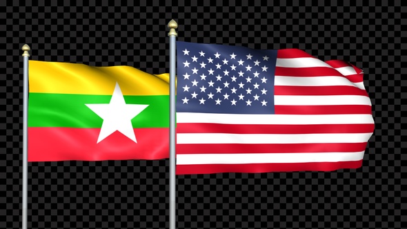 Myanmar And United States Two Countries Flags Waving