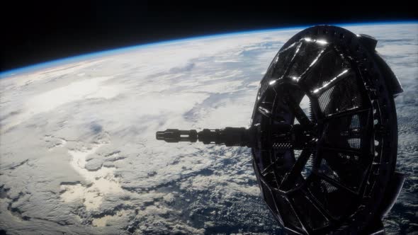 Futuristic Space Satellite Orbiting the Earth alt