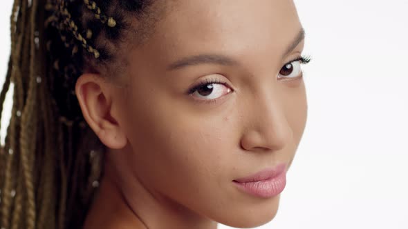 Portrait Of African American Woman With Braided Hair White Background