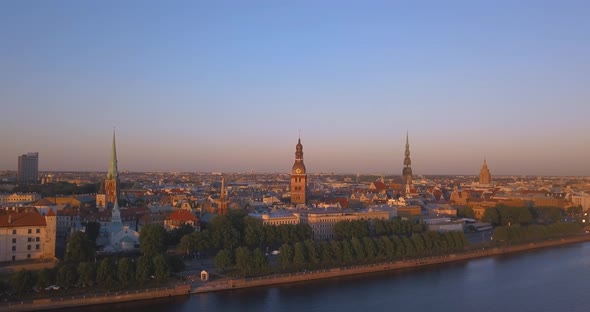 Riga aerial sunset view over old town