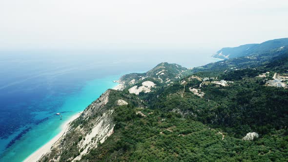 Aerial view of scenic coastline at Greek Ionian island