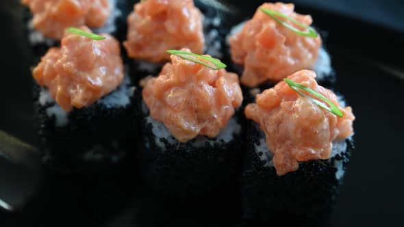 Rolls with Salmon and Green Onion