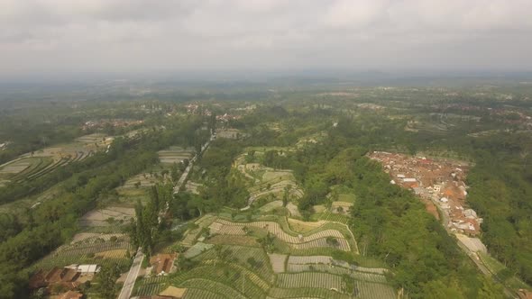 Tropical Landscape with Farmlands in Mountains