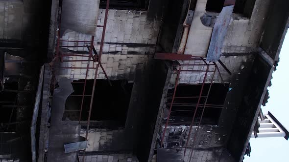 Vertical Video of a Residential Building Destroyed By the War in Ukraine