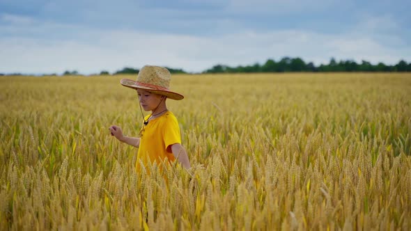 Child walking on field.