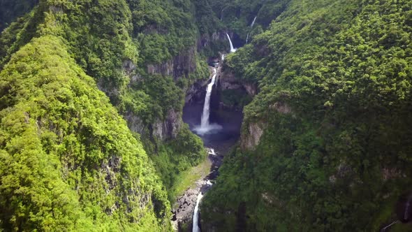 Aerial view of waterfall in Salto del Claro, Chile.
