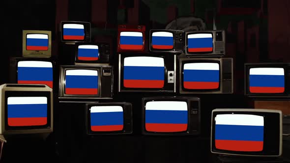 The flag of Russia on Vintage TV Screens.
