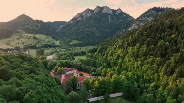 Aerial view of Trzy Korony mountain in Pieniny, Poland