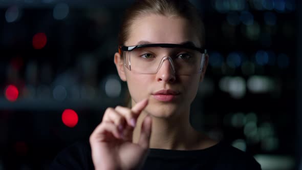 Portrait of Businesswoman Woman Using Invisible Interface