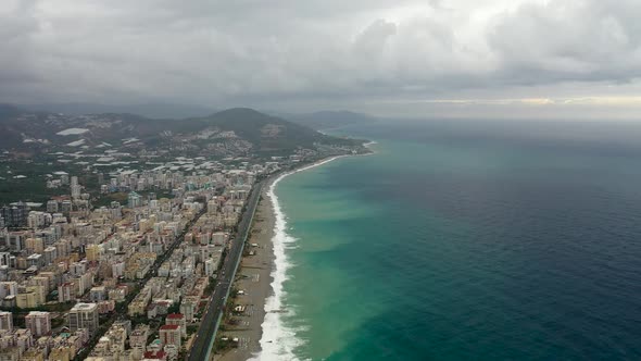 Storm at Sea Filmed on a Drone in the Sunset