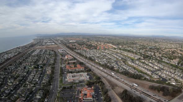 Aerial Flying Above Carlsbad Ca And San Diego Freeway