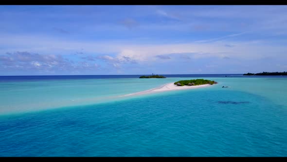 Aerial tourism of paradise resort beach wildlife by blue lagoon with bright sandy background of a da