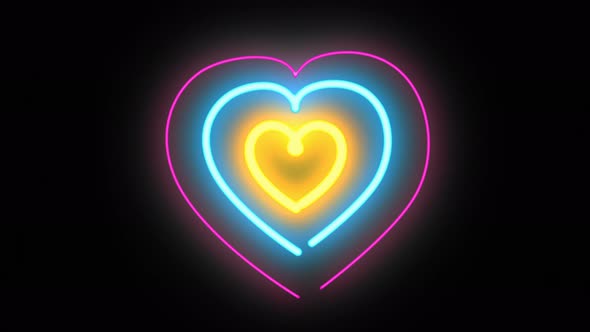 Glowing Colorful Blue Purple Yellow Neon Hand-drawn Heart