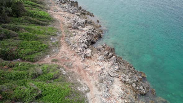 Aerial View of Tropical Beach in Ksamil Islands with Turquoise Water Albania